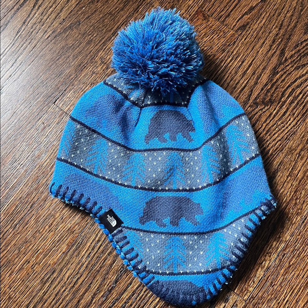 The North Face Blue Bear Pom-Pom Beanie